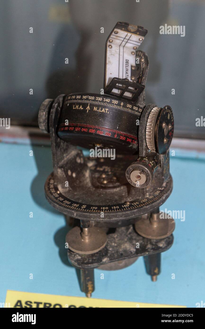 An Astro Compass Mk II used by the navigator of a Lancaster bomber, Thorpe Camp Visitor Centre, a WWII Royal Air Force barracks, Lincolnshire, UK. Stock Photo