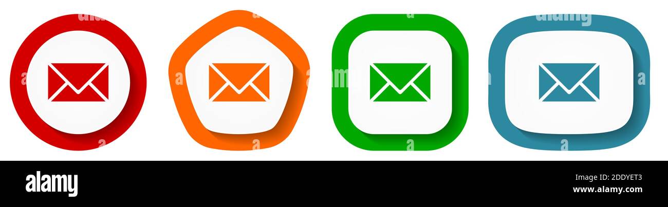 Set of flat design vector email icons, message symbol illustration in ...