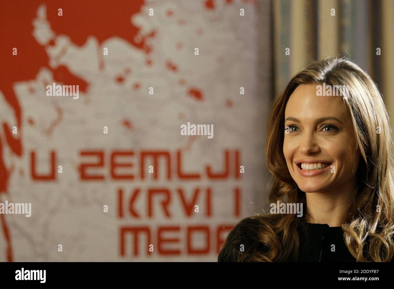 US actress Angelina Jolie talks with  her movie 'In the Land of Blood and Honey’, Sarajevo, Bosnia, 2012 Stock Photo