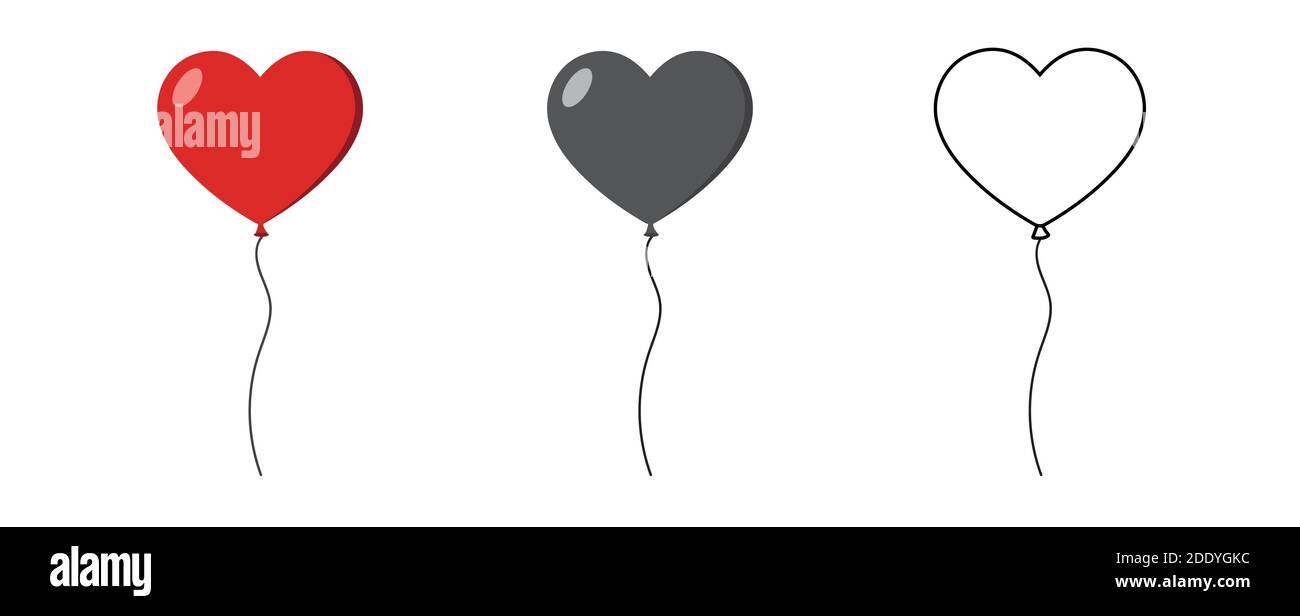 Black, red and contour balloons in a flat style on a white background ...