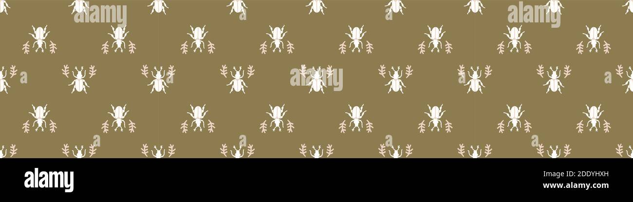 Seamless background beetle insect gender neutral baby border pattern. Simple whimsical minimal earthy 2 tone color. Kids nursery wildlife bug edging Stock Vector