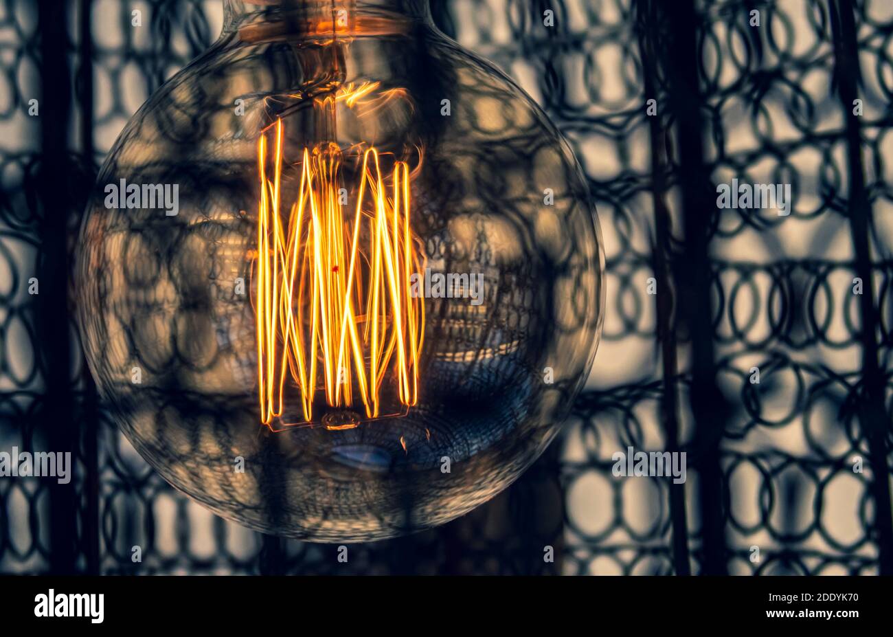 Decorative antique edison style light bulbs are in fact contamplorary LED light bulds made to look like old school. Creating old style look and saving Stock Photo