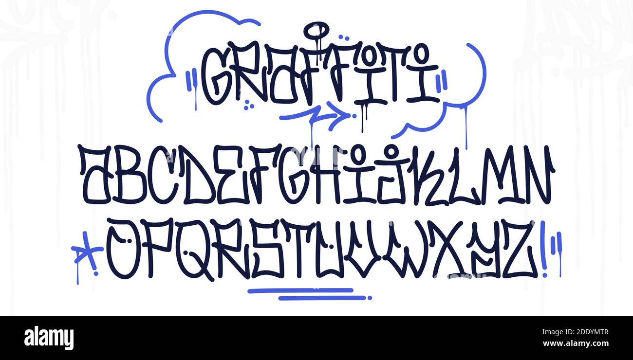 Handwritten Doodle Graffiti And Street Art Style Font Alphabet. Vector