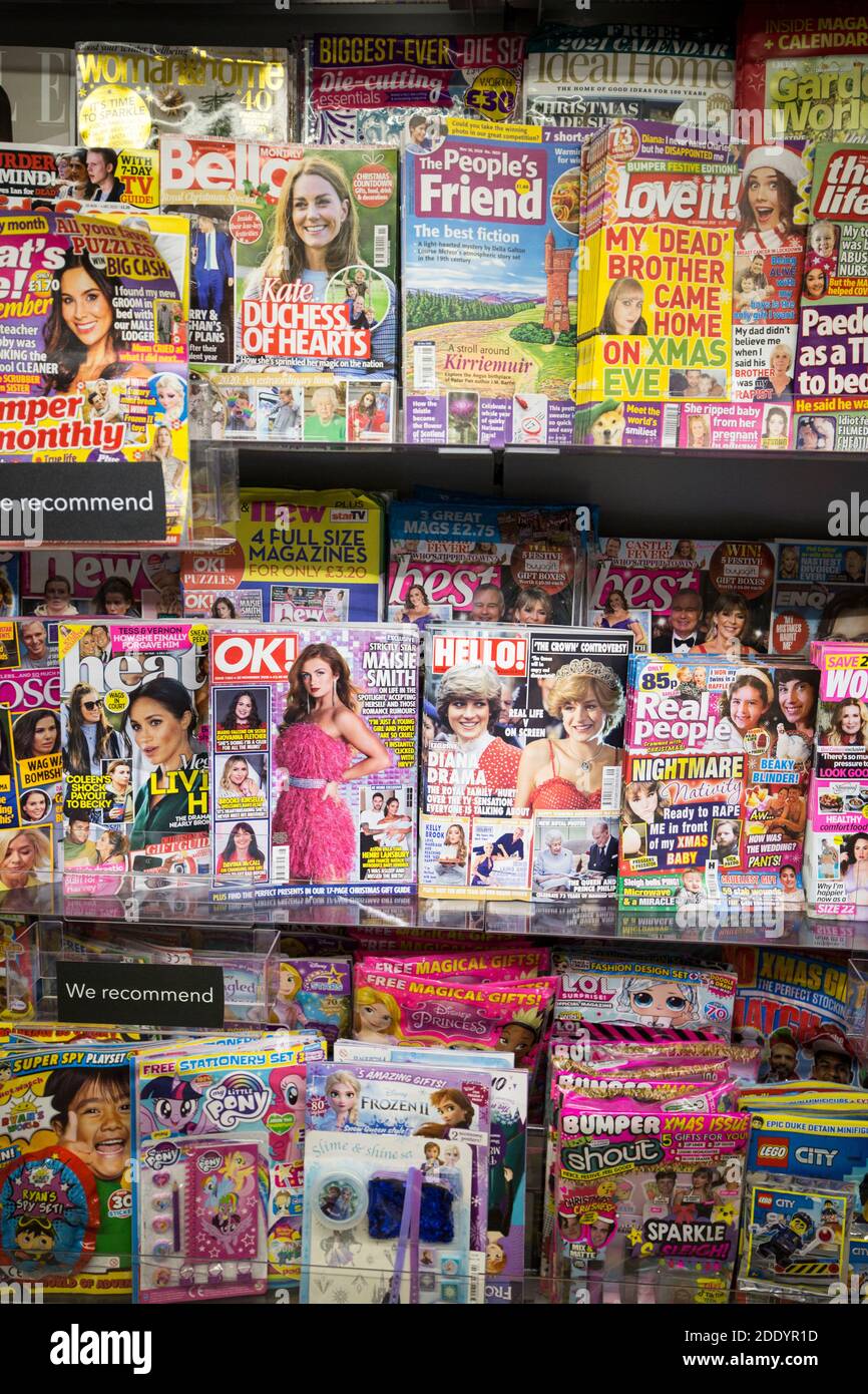 glossy magazines in a supermarket Stock Photo