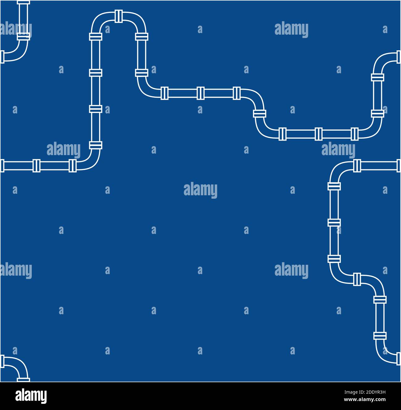 industrial seamless pattern. white piping on Blue background. pipes for water, gas, oil. Pattern in line art style. Stock Vector