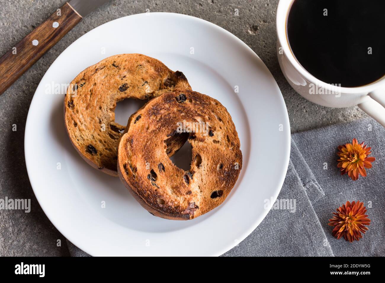Toasted Bagel and Coffee Stock Photo