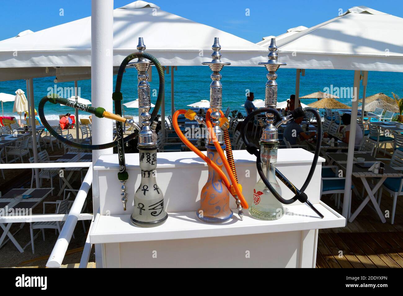 Shisha pipes outside a Shisha bar in Crete Stock Photo