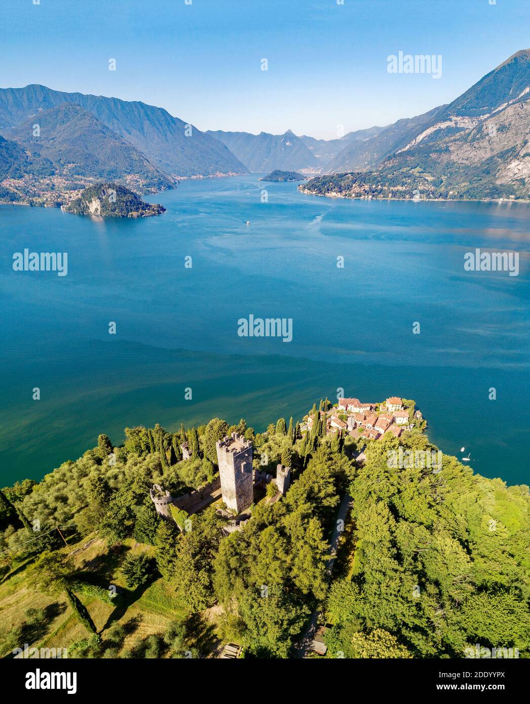 Vezio Castle, Varenna, Lake Como (IT), Aerial view Stock Photo