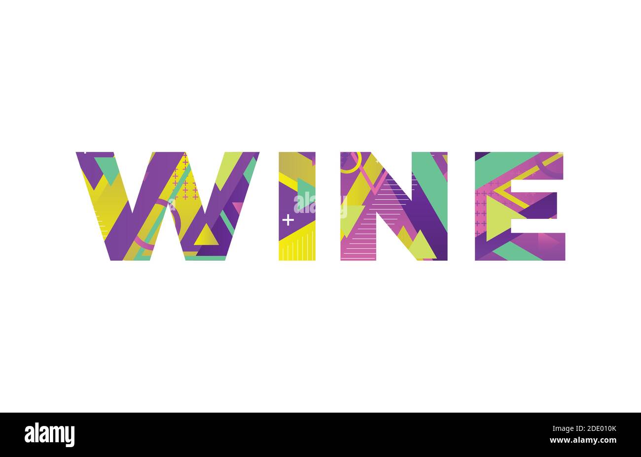 The word WINE concept written in colorful retro shapes and colors