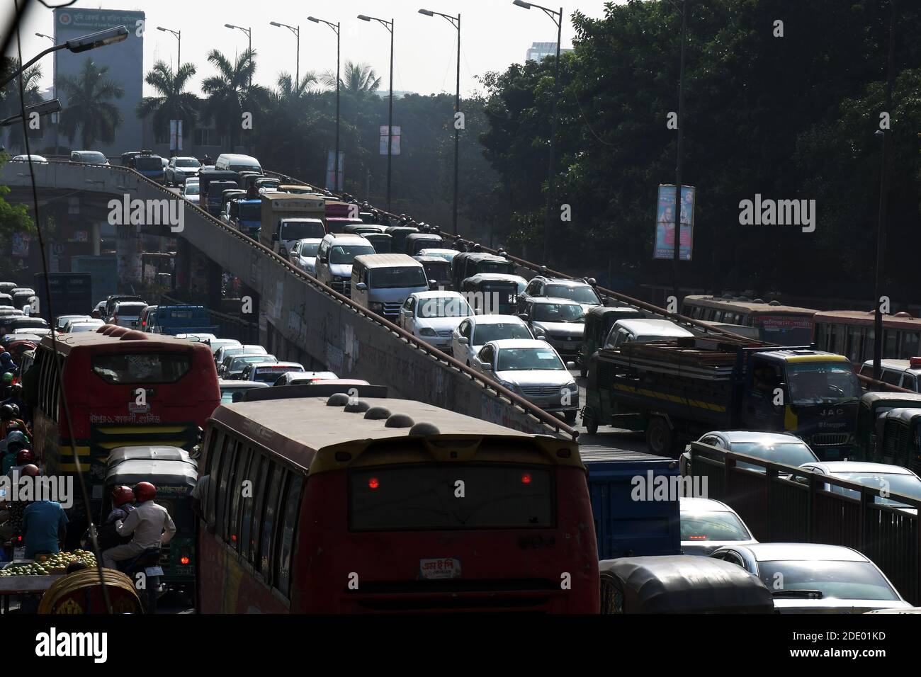 DHAKA, BANGLADESH 26 November 2020 Traffic overcrowding on the fly