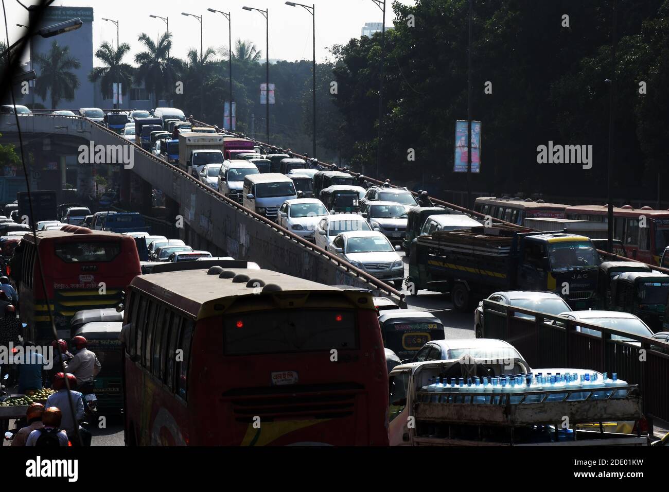 DHAKA, BANGLADESH 26 November 2020 Traffic overcrowding on the fly