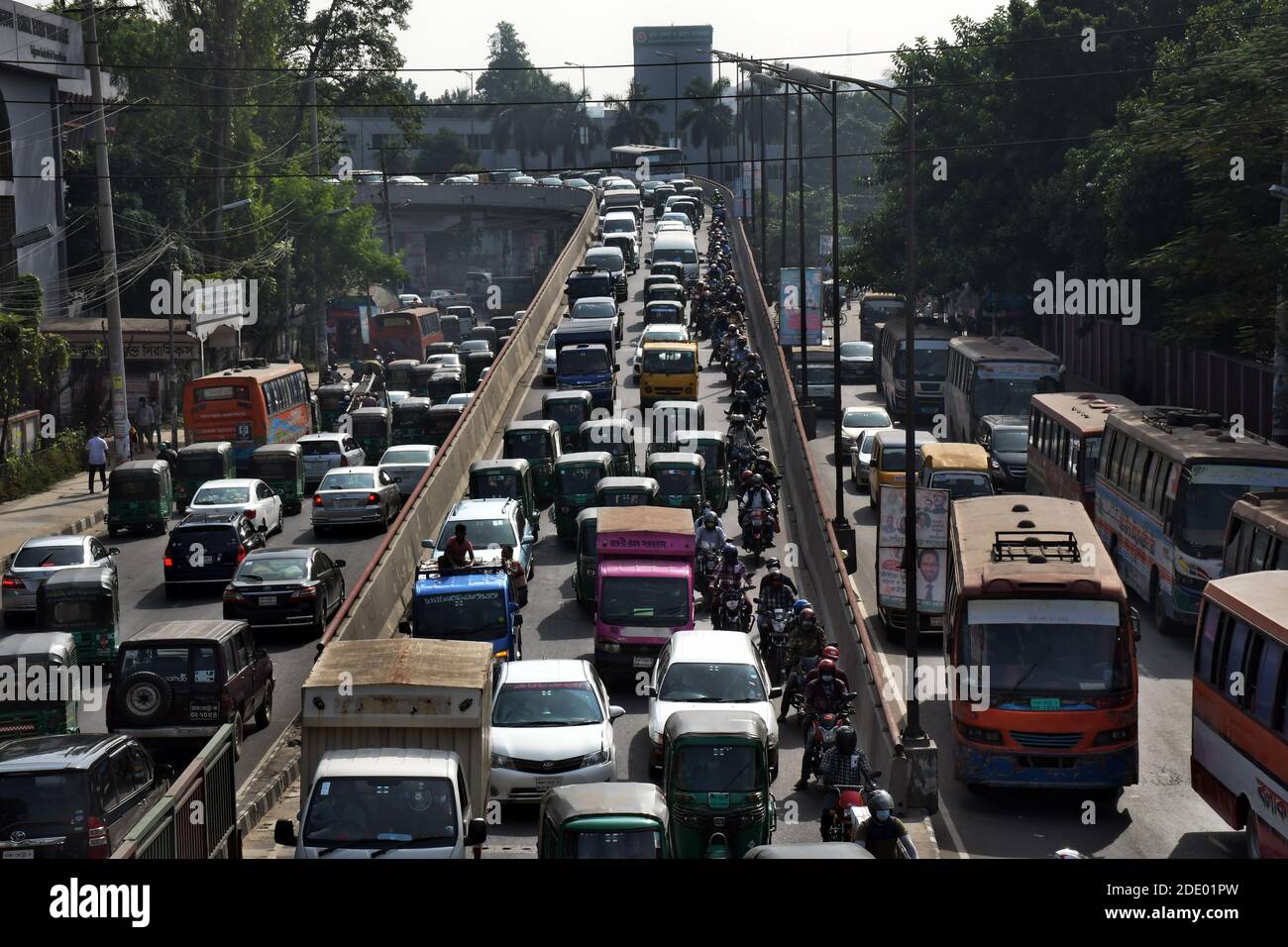 DHAKA, BANGLADESH 26 November 2020 Traffic overcrowding on the fly