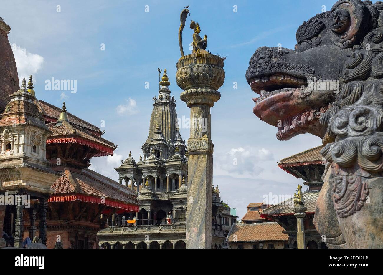 Temples and statues in Durbar Square in Patan in Kathmandu. Nepal. The
