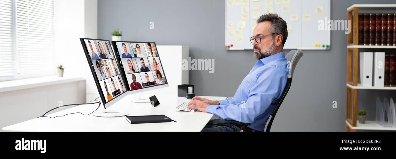 Online Video Conference Call. Remote Webinar Meeting Stock Photo