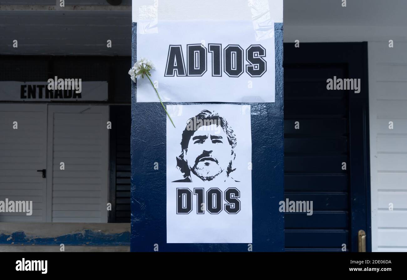 La Plata, Buenos Aires Province, Argentina;11 25 2020: Day of the death of Diego Maradona, 'Gimnasia de La Plata' , Entrance to the soccer club. Stock Photo