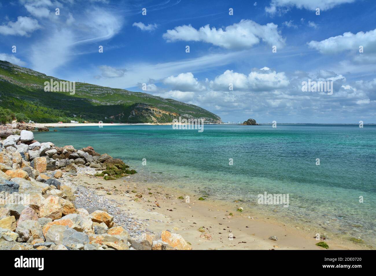 The beach in Portinho Serra da Arrabida, Portugal, Atlantic Ocean. Stock Photo