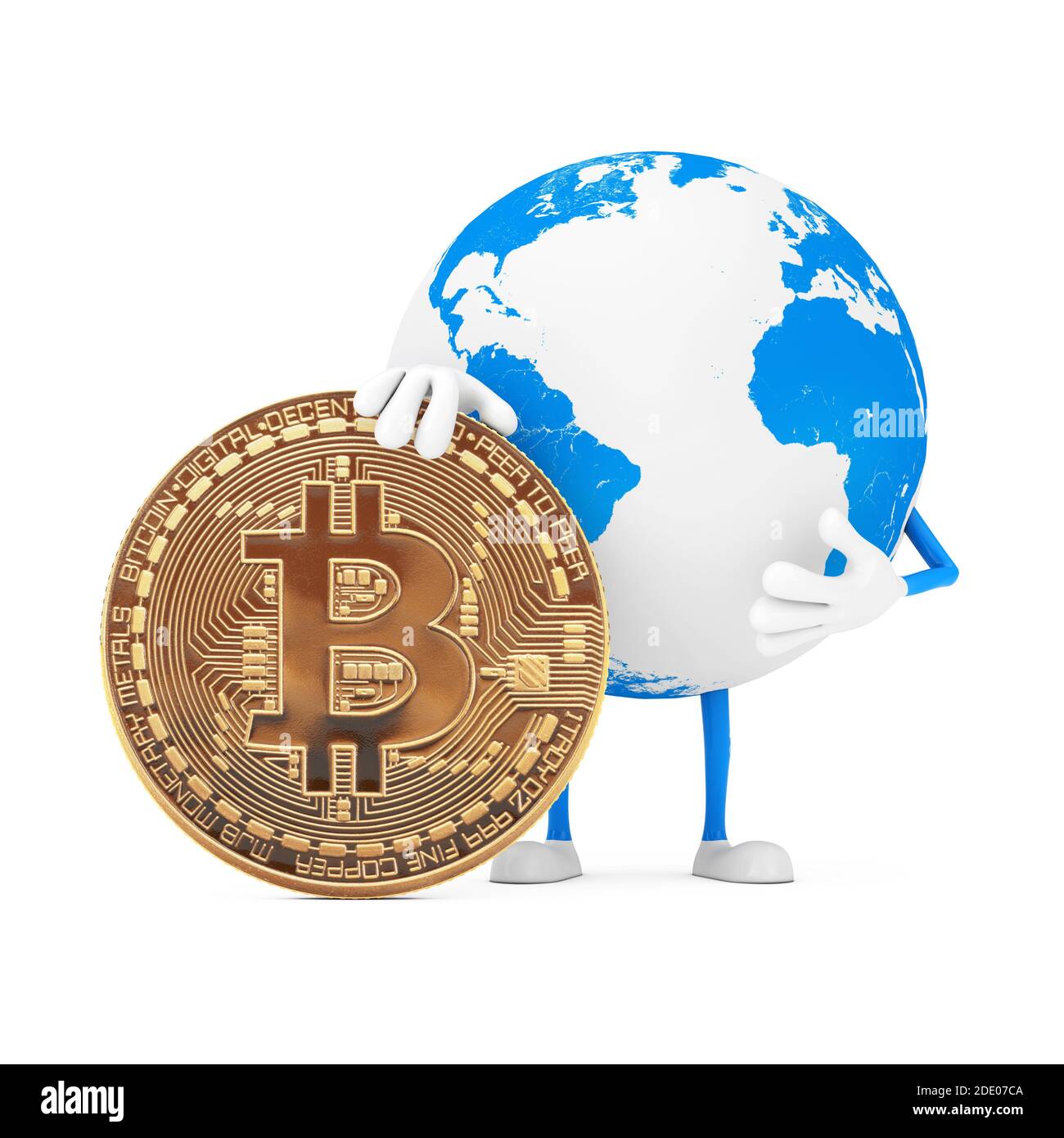Earth Globe Character Mascot with Digital and Cryptocurrency Golden Bitcoin  Coin on a white background. 3d Rendering Stock Photo - Alamy
