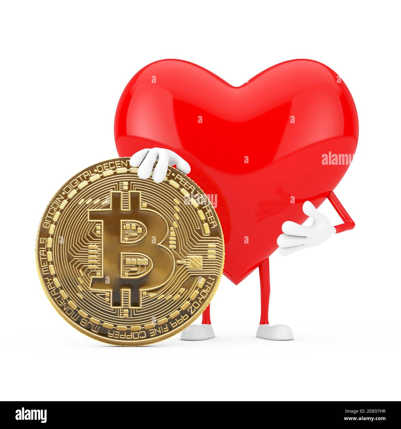 Red Heart Character Mascot with Digital and Cryptocurrency Golden Bitcoin  Coin on a white background. 3d Rendering Stock Photo - Alamy