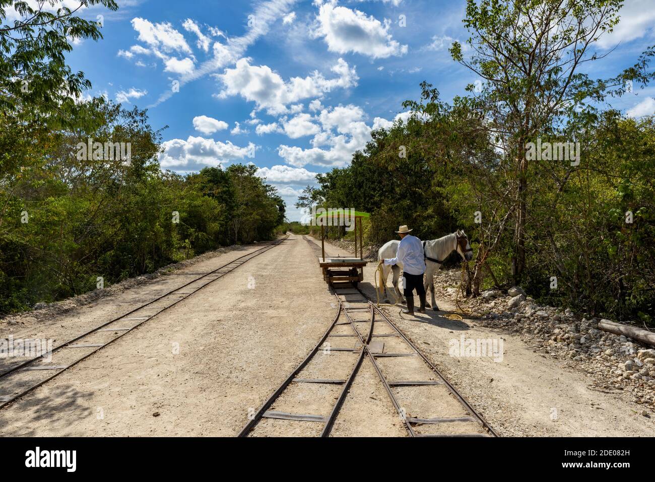 Horse railway still exists on Yucatan in Mexico Stock Photo Alamy