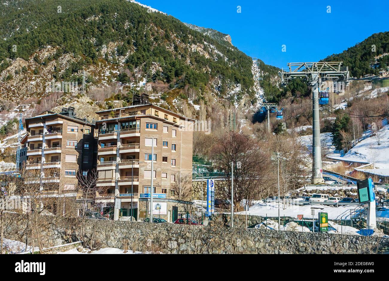 Encamp access to the Grandvalira ski resort in Andorra Stock Photo