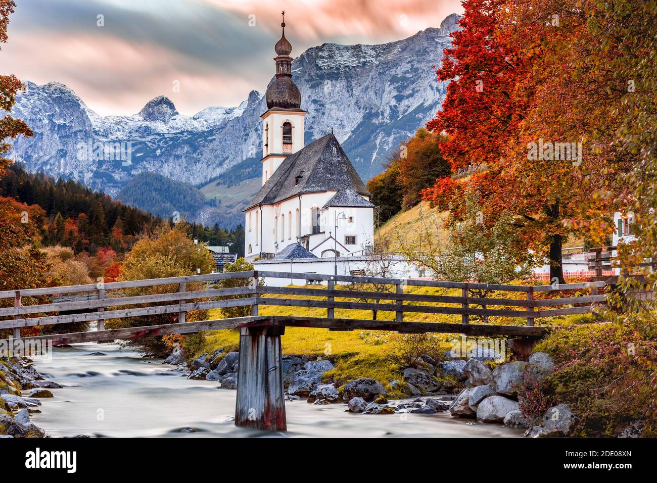 Church St. Sebastian in Ramsau with autumn colours in Berchtesgadener Land,  Bavaria, Germany Stock Photo - Alamy