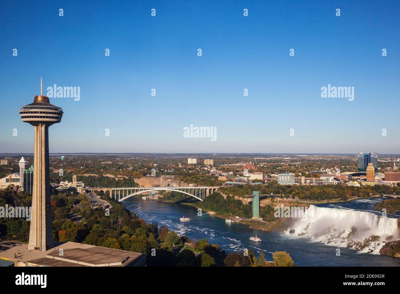 Canada and USA, Ontario and New York State, Niagara, Niagara Falls,  View of The American and Bridal Veil Falls Stock Photo