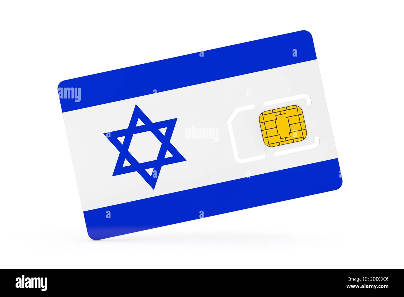 Mobile Phone Sim Card Chip with Flag of Israel on a white background