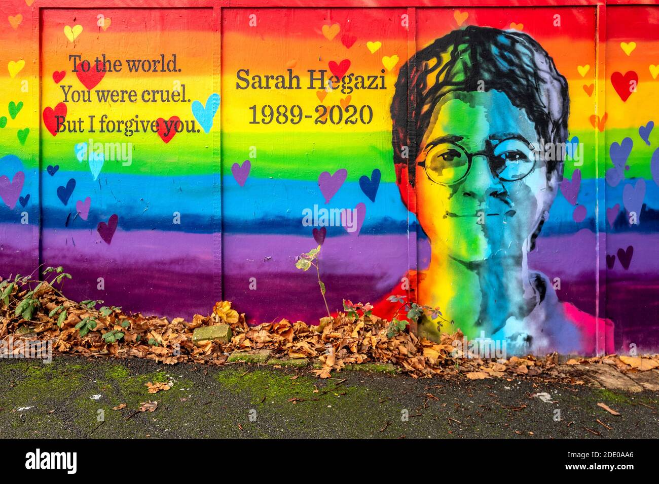 Brighton, November 27th 2020: Streetart memorial to the late Egyptian activist Sarah Hegazi Stock Photo