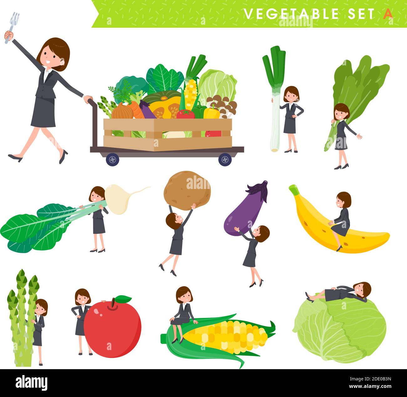 A set of women and vegetables.(A)It's vector art so it's easy to edit ...