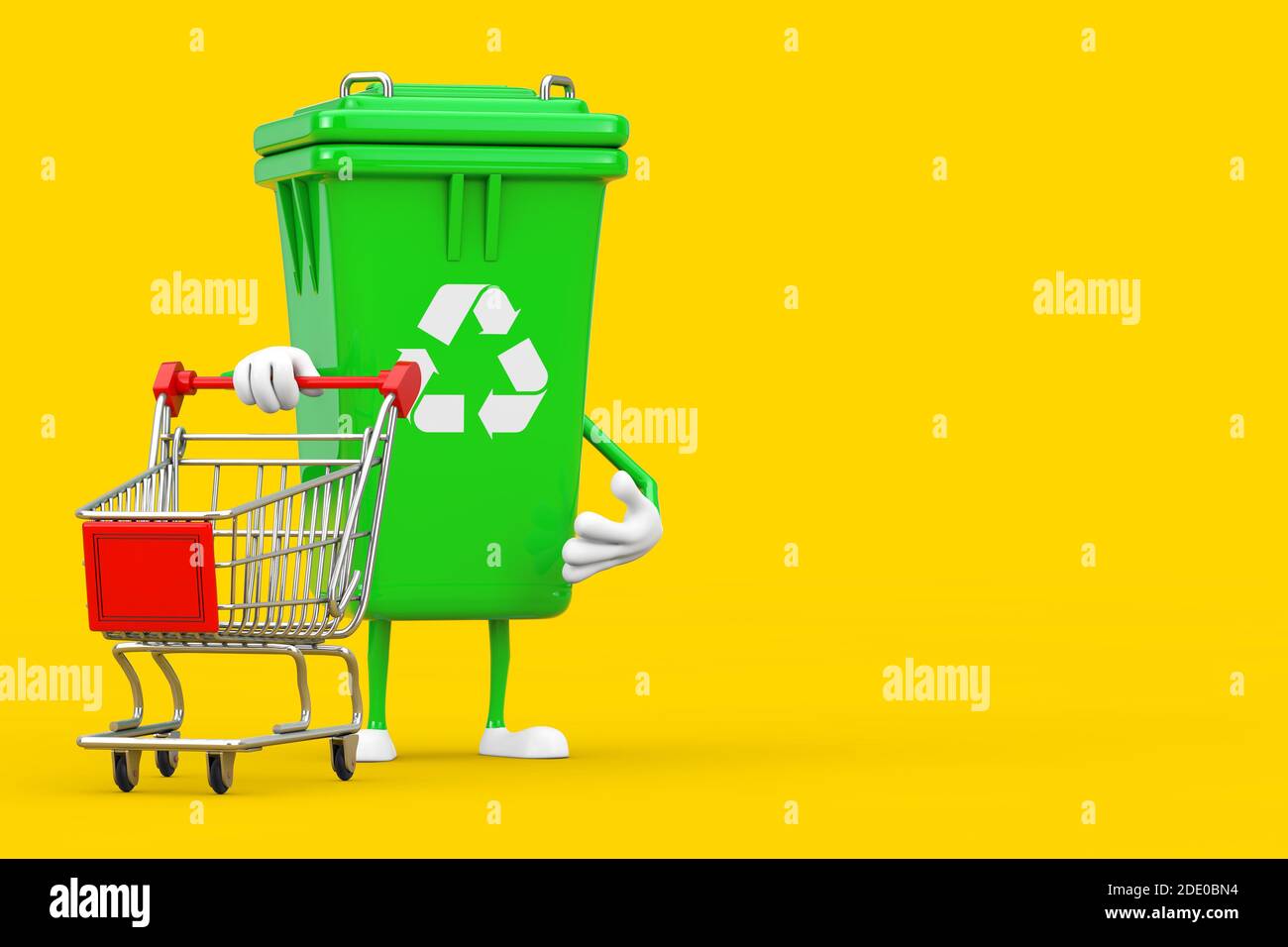 Recycle Sign Green Garbage Trash Bin Character Mascot with Shopping