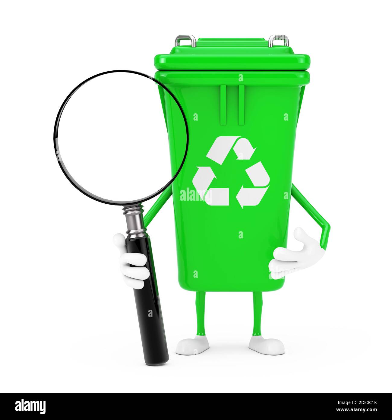 Recycle Sign Green Garbage Trash Bin Character Mascot with Magnifying ...