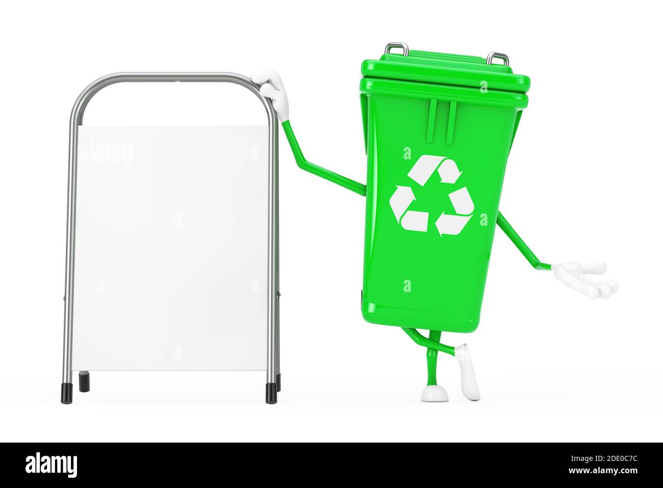 Recycle Sign Green Garbage Trash Bin Character Mascot with White Blank ...