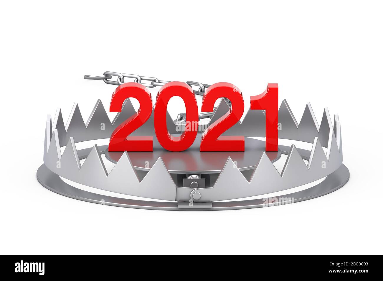 2021 New Year Sign in Metal Bear Trap on a white background. 3d ...