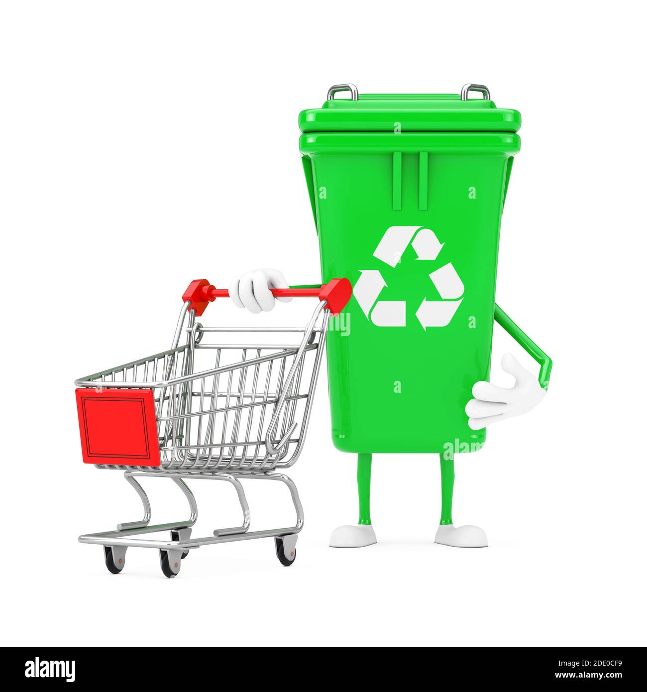 Recycle Sign Green Garbage Trash Bin Character Mascot with Shopping