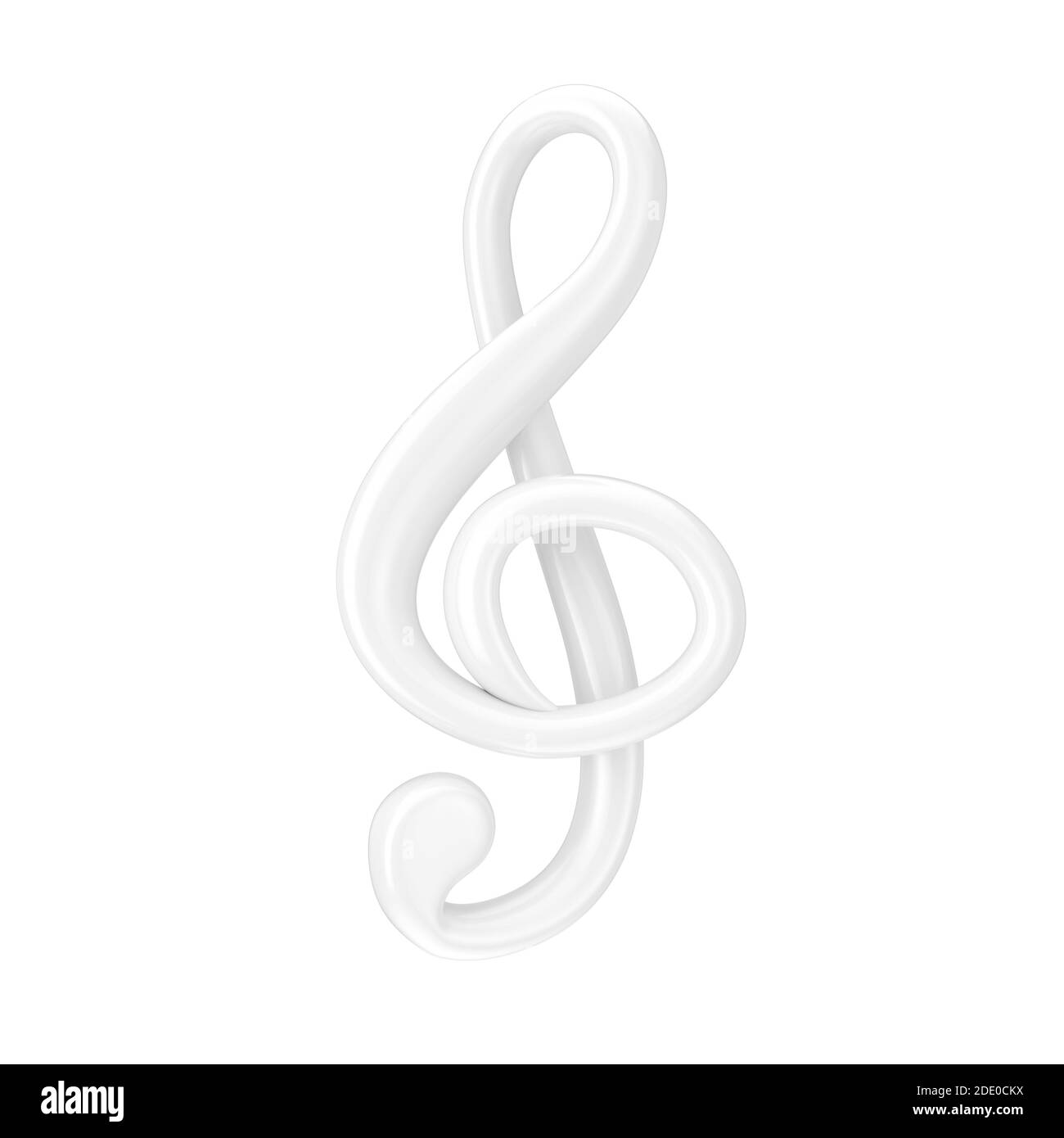Music Concept. White Treble Clef Sign in Clay Style on a white background. 3d Rendering Stock Photo