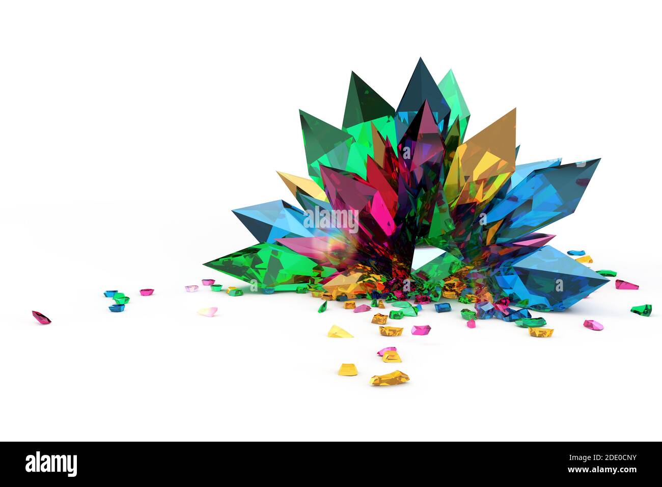 Colorful Quartz Rainbow Flame Crystal Stone or Gem on a white background. 3d Rendering Stock Photo