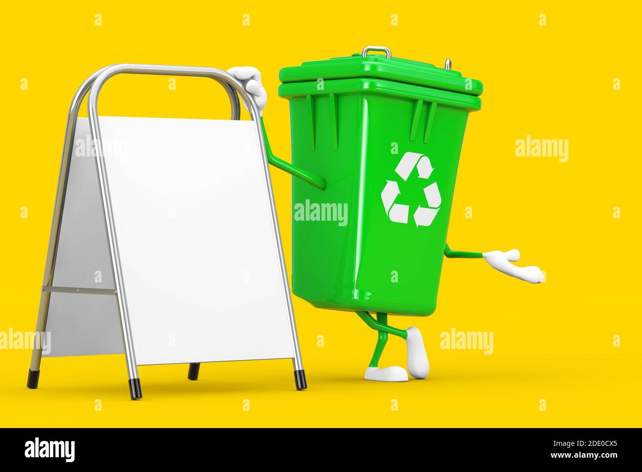 Recycle Sign Green Garbage Trash Bin Character Mascot with White Blank ...