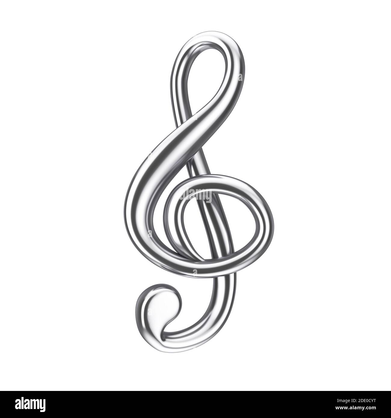 Music Concept. Silver Treble Clef Sign on a white background. 3d Rendering Stock Photo