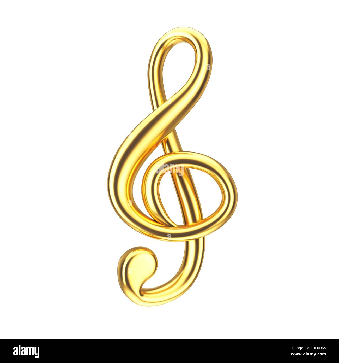 Music Concept. Golden Treble Clef Sign on a white background. 3d Rendering Stock Photo