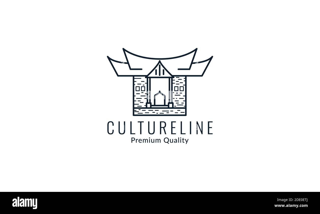 home culture asian line simple vintage logo vector icon design