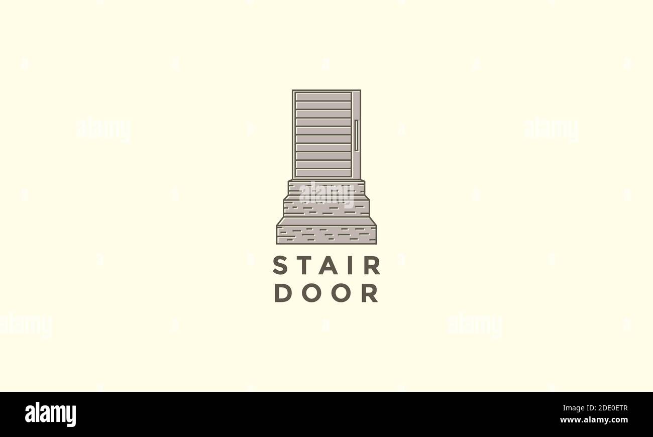 door and  stairs vintage simple  logo vector icon design illustration Stock Vector