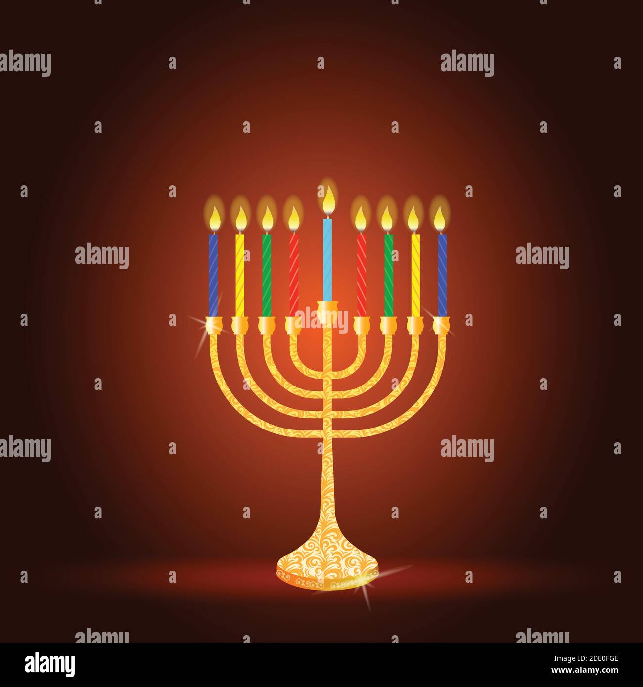 Happy Hanukkah, Jewish Festival of Lights scene with people, happy families with children. Background with menorah (traditional candelabra) and candle Stock Vector