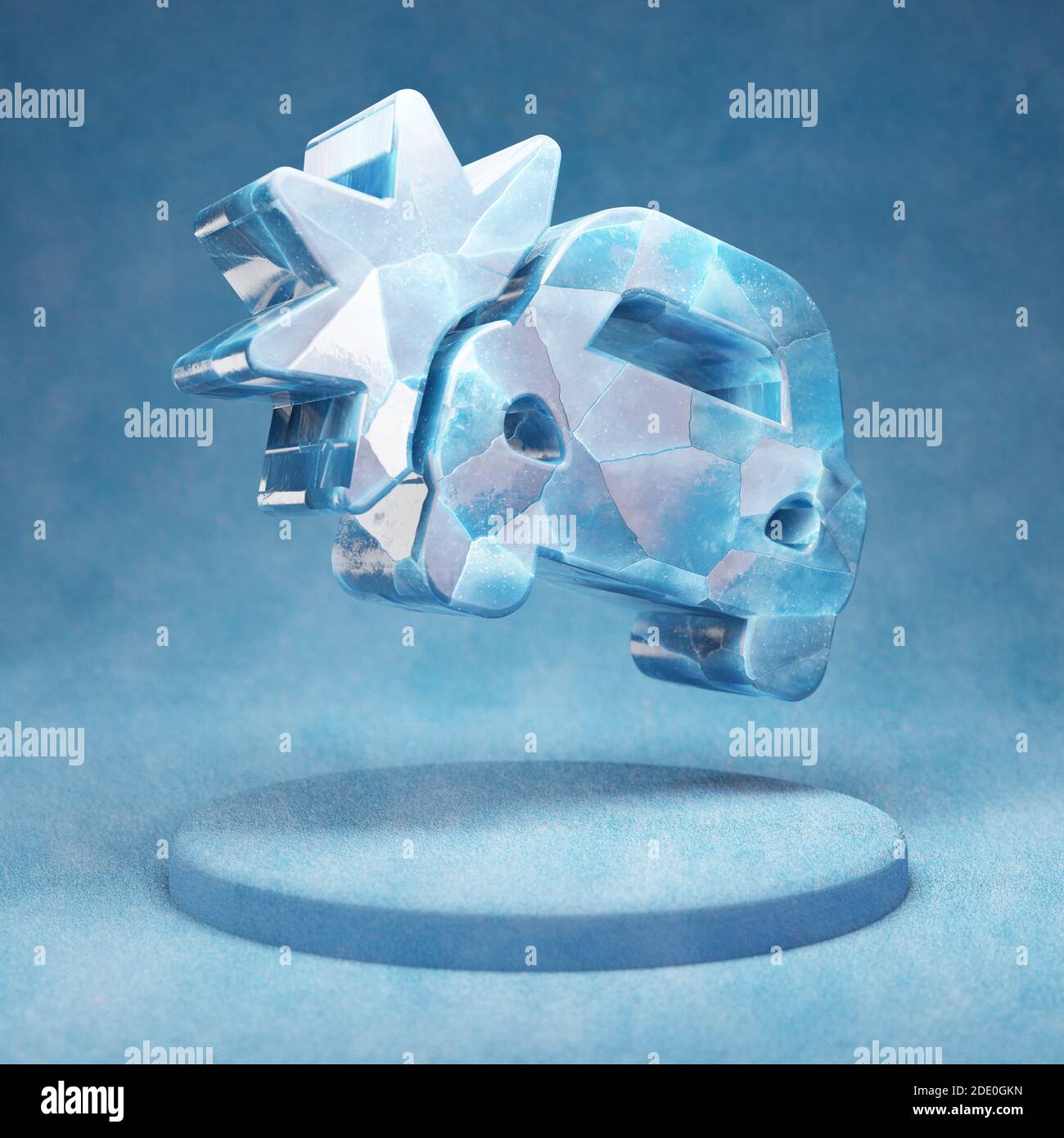 Car Crash icon. Cracked blue Ice Car Crash symbol on blue snow podium ...