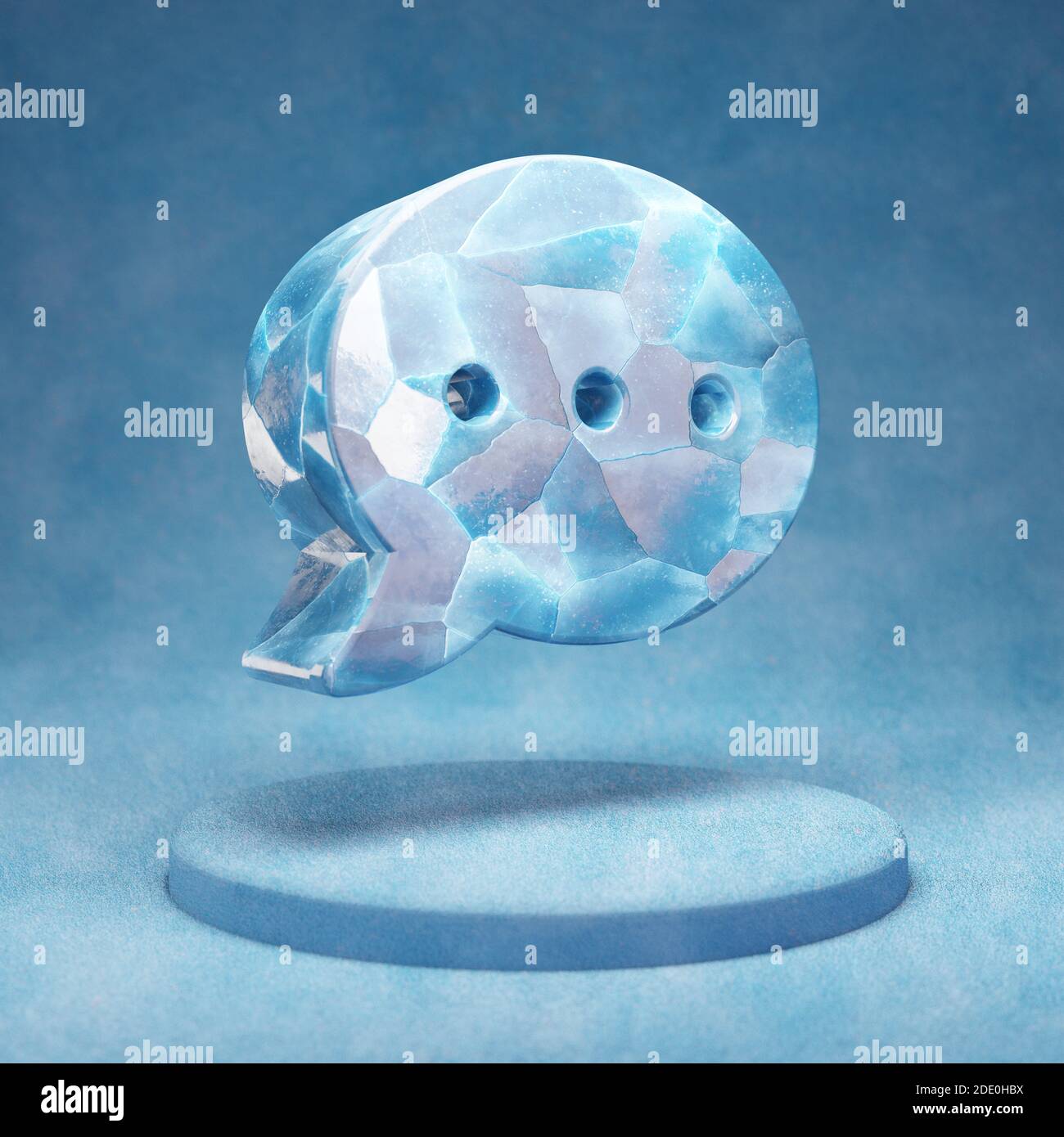 Comment Dots icon. Cracked blue Ice Comment Dots symbol on blue snow ...