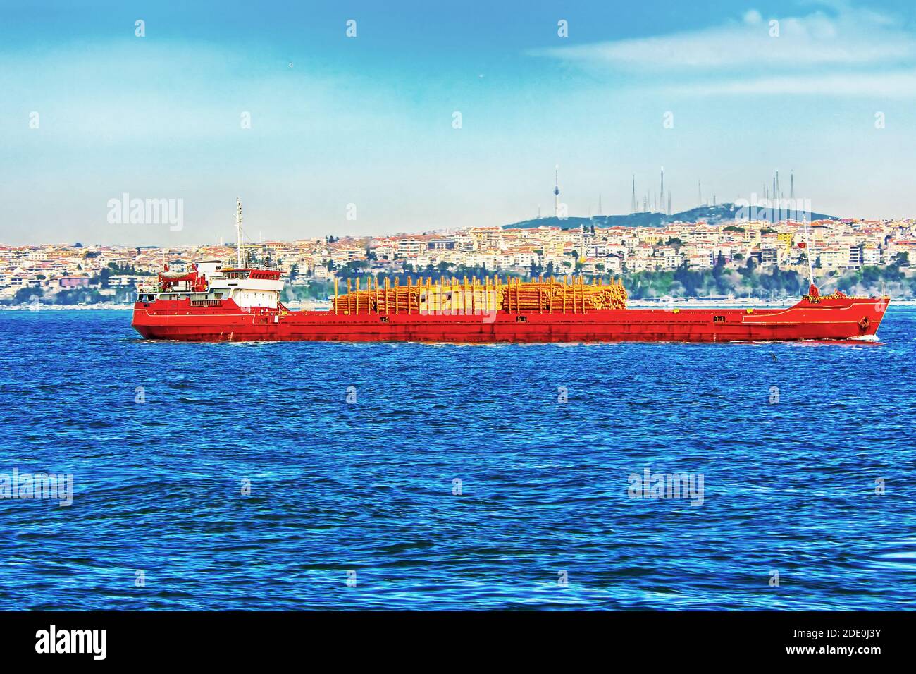 Ship carrier with timber in Bosphorus, Istanbul, Turkey Stock Photo Alamy
