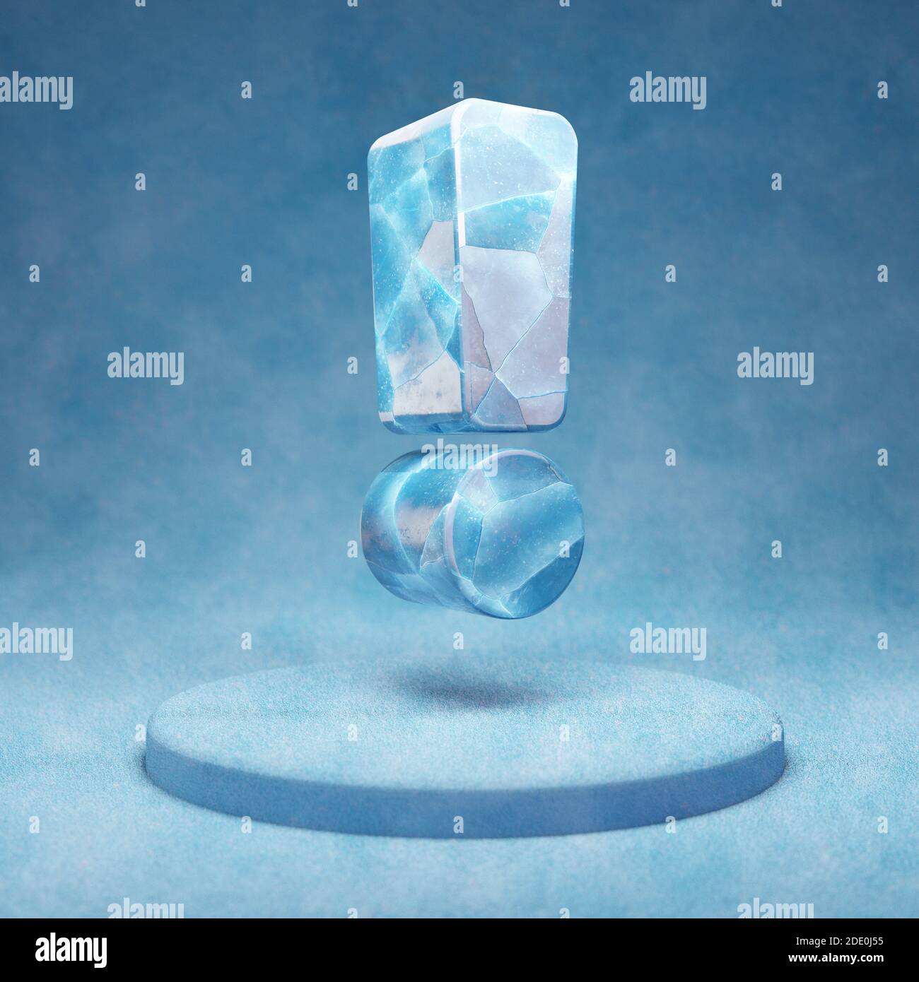 Exclamation icon. Cracked blue Ice Exclamation symbol on blue snow ...