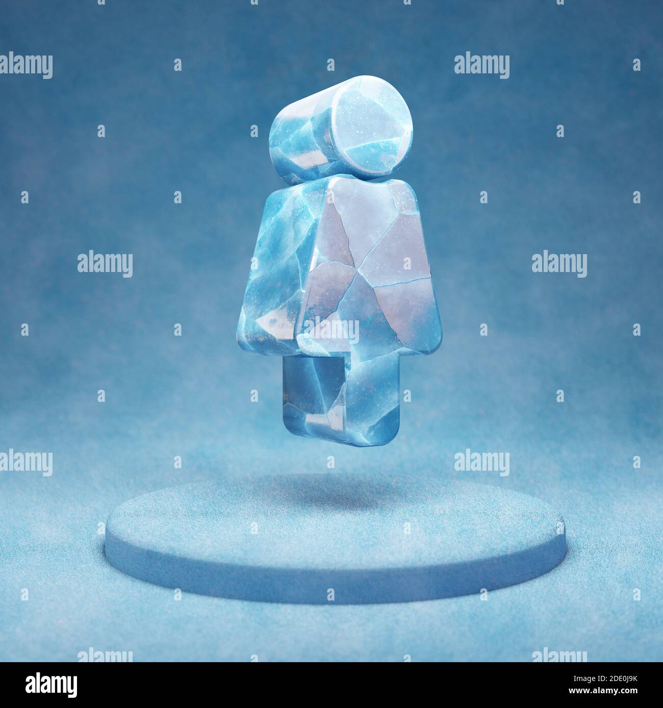 Female icon. Cracked blue Ice Female symbol on blue snow podium. Social ...