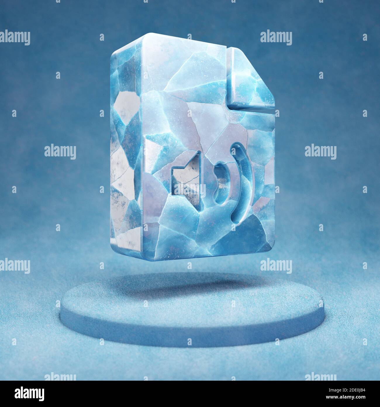 Audio File icon. Cracked blue Ice Audio File symbol on blue snow podium. Social Media Icon for website, presentation, design template element. 3D rend Stock Photo