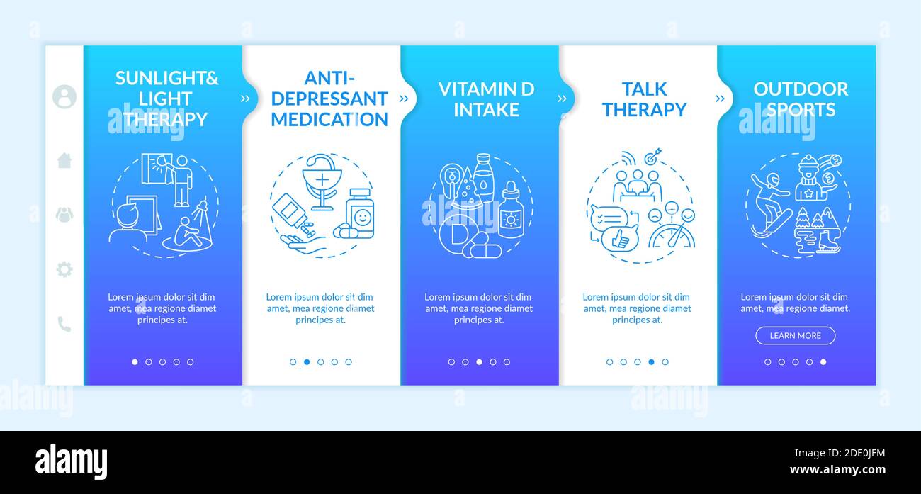 Seasonal affective disorder treatment onboarding vector template Stock