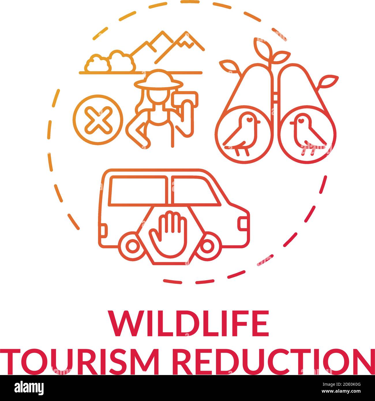 Wildlife tourism reduction red gradient concept icon Stock Vector